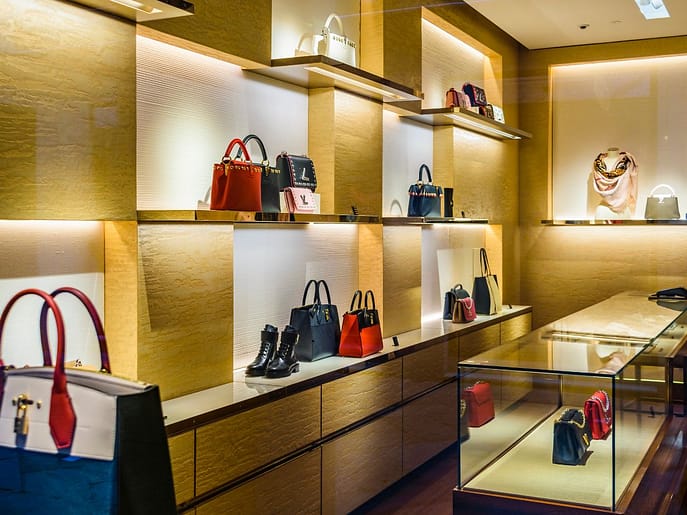 A luxury store in China with empty displays, illustrating the decline in luxury goods sales