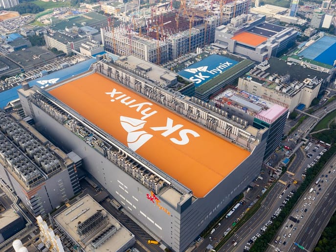 SK Hynix building with logo, representing the company's record profit driven by AI chip demand