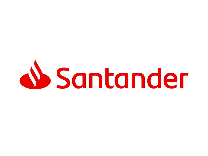 Santander logo with a graph showing rising profitability and growth indicators