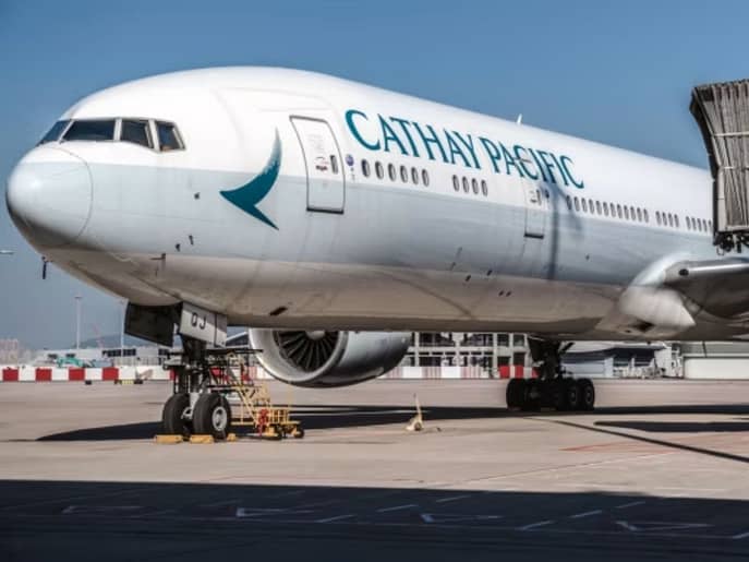 Cathay Pacific's Airbus A350 aircraft at an airport ready for departure