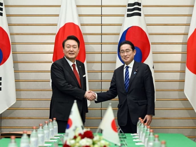 Japanese Prime Minister Fumio Kishida meets South Korean President Yoon Suk Yeol